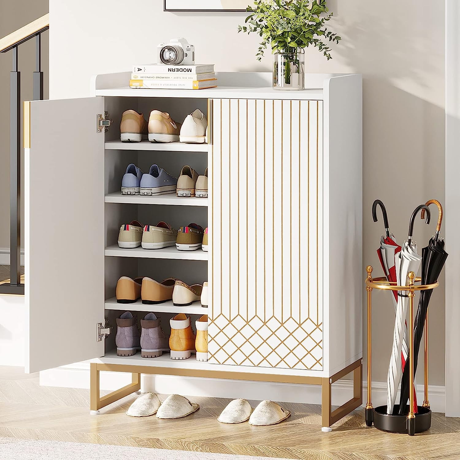 Tribesigns 5-Tier Modern Shoe Rack Organizer Cabinet with Doors
