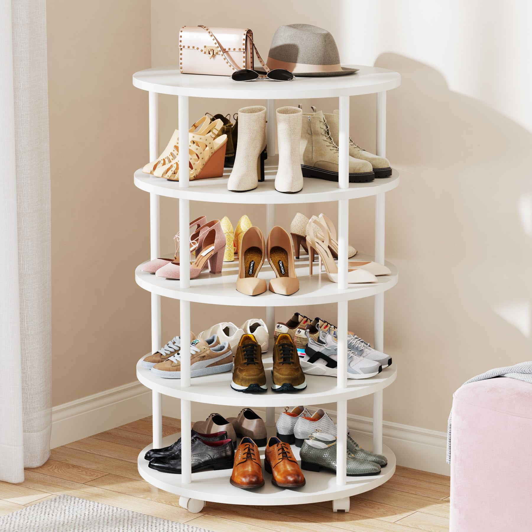 Tribesigns 5-Tier Revolving Shoe Rack, 360° Rotating Organizer, 20