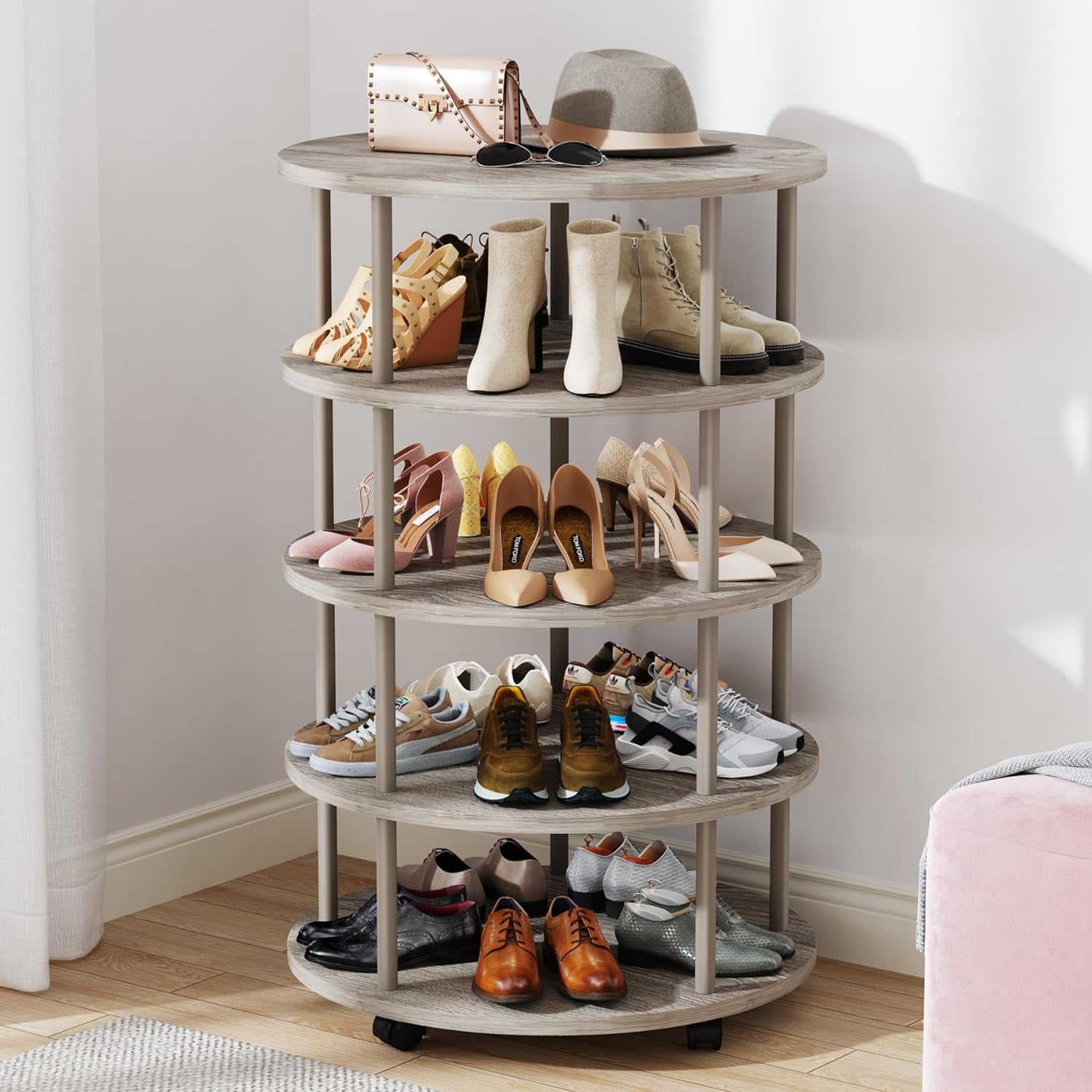 Tribesigns 5-Tier Revolving Shoe Rack, 360° Rotating Shoe Storage ...