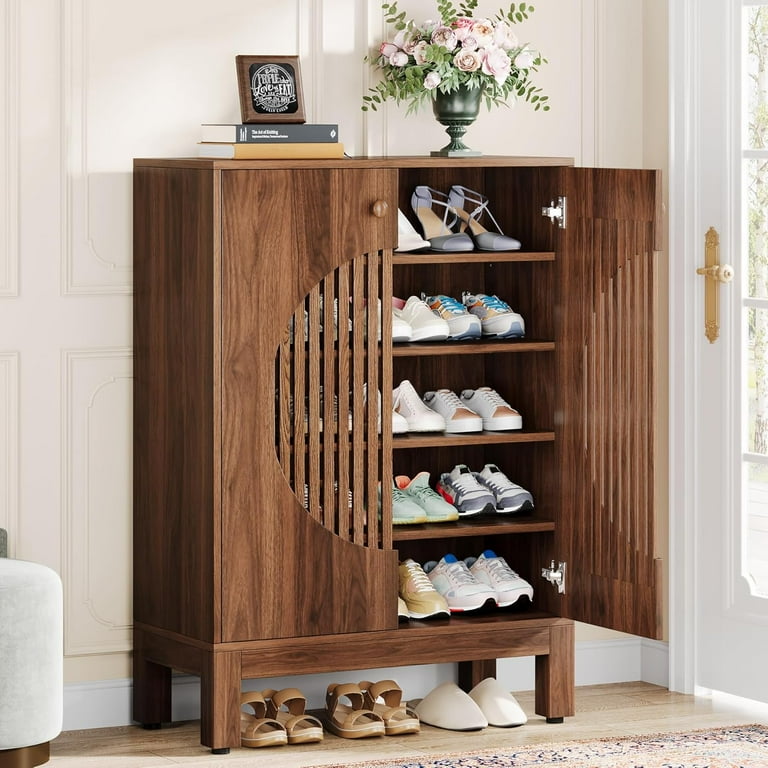 Tribesigns 5-Tier Shoe Cabinet with Round Louvered Doors, 20 Pairs
