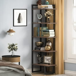 Yintatech Corner Shelf with Power Outlets,LED Lights and Glass Holder, 5 Tier Corner Bar Cabinet, Corner Bookshelf Bookcase Display Shelves Rack for