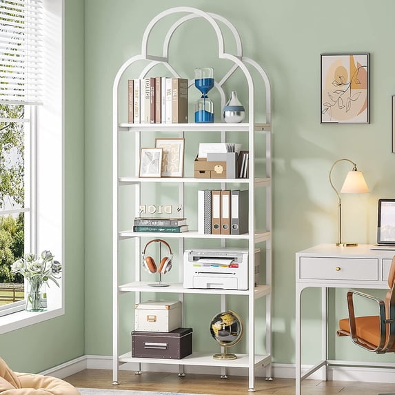 Tribesigns 5-Tier White Bookshelf, Tall Bookcase with 5 Display Shelves for Living Room