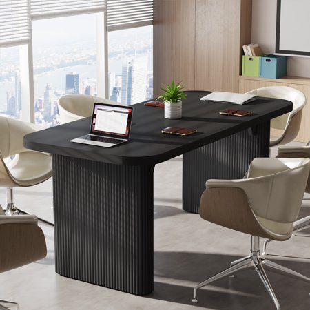 Tribesigns 5 ft Conference Table, Modern Rectangular Meeting Seminar Table with Double Pedestal, 62-Inch Large Boardroom Table for Office (Black)