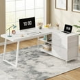 thumbnail image 1 of Tribesigns 53-Inch L-Shaped Desk with 3 Drawers and Storage Shelves for Home Office, White, 1 of 5