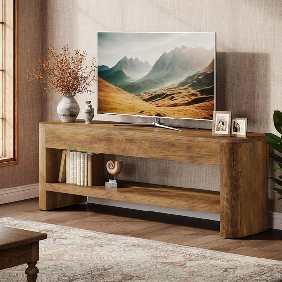 Tribesigns 53" TV Stand for 55 Inch TV, Farmhouse 2-Tier Entertainment Center with Open Shelf, Rustic Brown Wood TV Console for Living Room