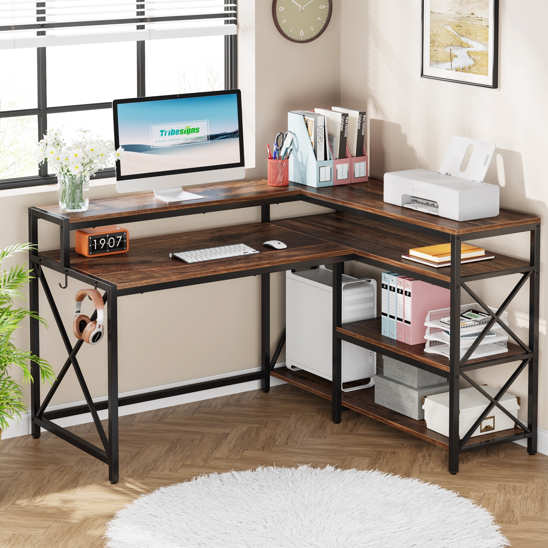 Tribesigns 53 inch Reversible L Shaped Desk, Large Corner Desk Computer ...