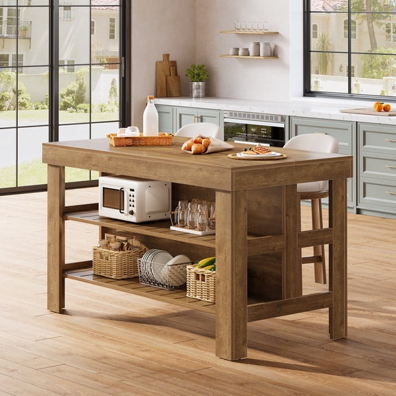 Tribesigns 55.1-Inch Farmhouse Kitchen Island With Storage Shelves