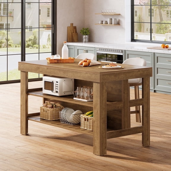 Tribesigns 55.1-Inch Farmhouse Kitchen Island With Storage Shelves
