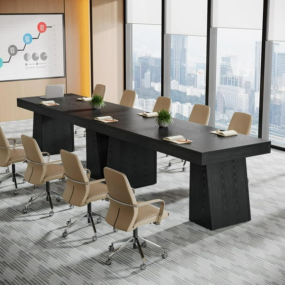 Tribesigns 55.1" Modern Meeting Table for 4-6 People, Conference Table with Thick Tabletop, Black