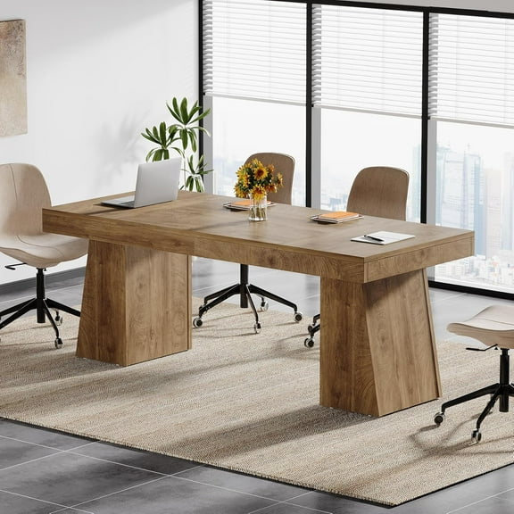Tribesigns 55.1" Modern Meeting Table for 4-6 People, Conference Table with Thick Tabletop, Light Brown