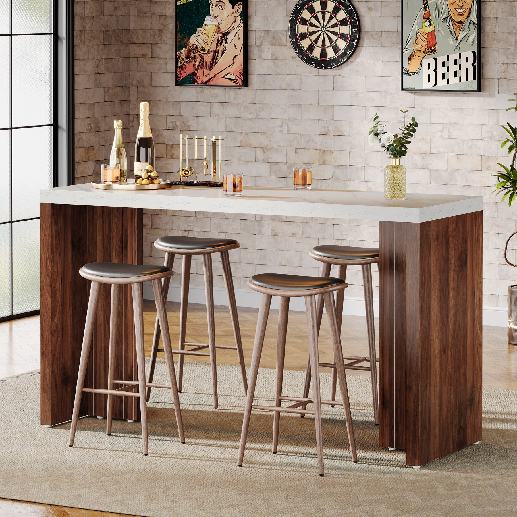 Tribesigns Bar Table, Home Bar Unit with a Faux Marble