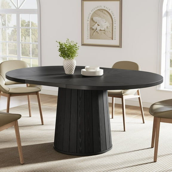 Tribesigns 55.11-Inch Oval Wood Dining Table with Cylindrical Pedestal for Dining Room (Black)