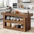 thumbnail image 1 of Fnova 55" 3-Tier Kitchen Island with Storage, Farmhouse Island Table with Large Countertop, Wooden Bar Table Storage for Kitchen, Dining Room, Brown, 1 of 10