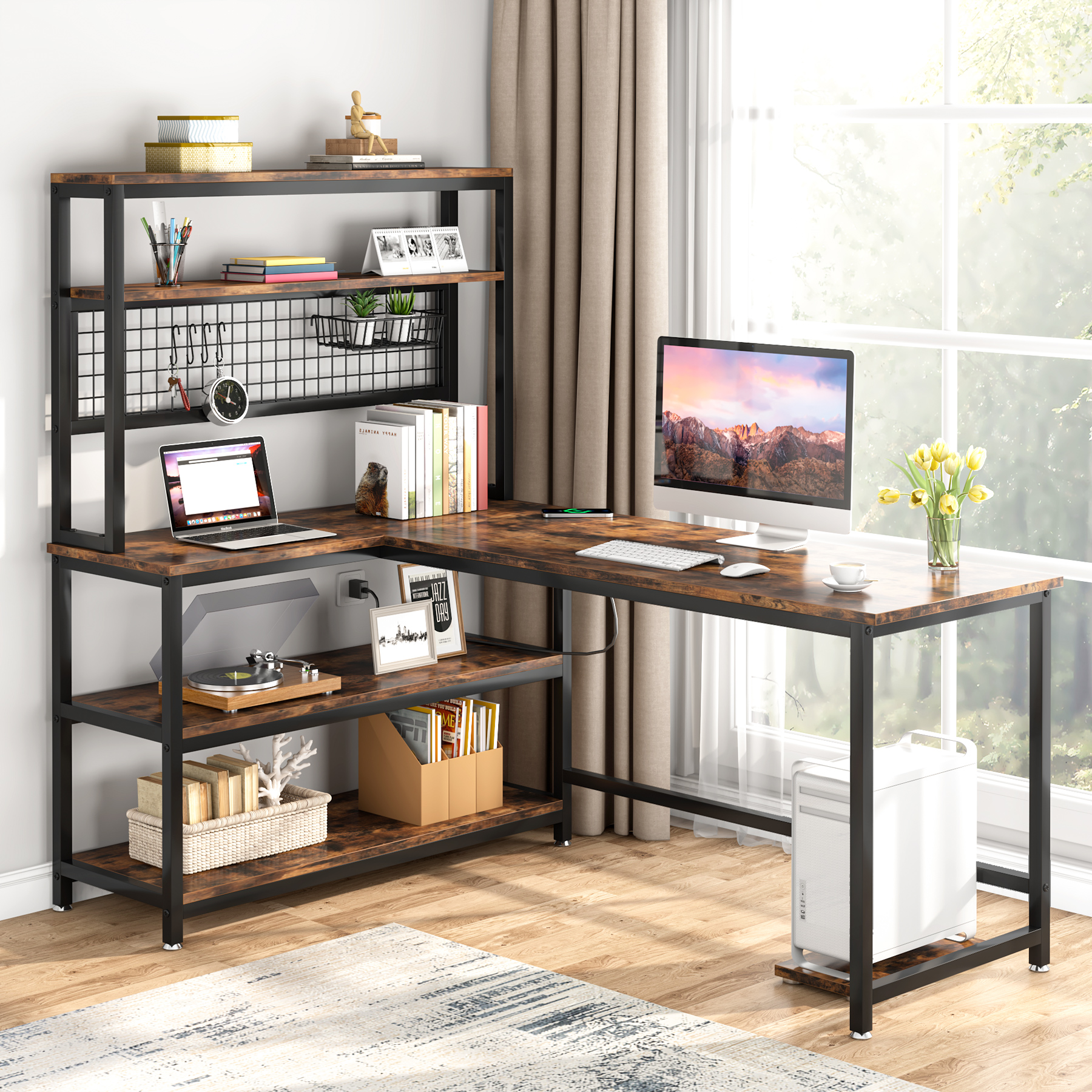 TribeSigns Computer Desk with Hutch and Bookshelf, 47 Inches Home
