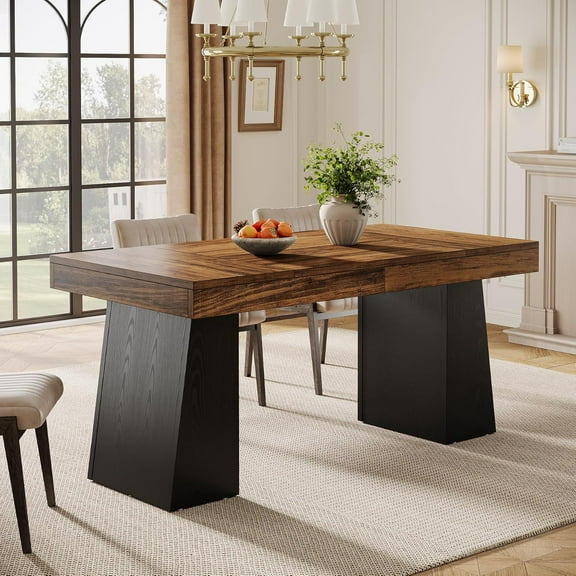 Tribesigns 55“ Dining Table for 4-6, Rectangular Wooden Dining Room Table, Kitchen Dinner Table, Black & Brown