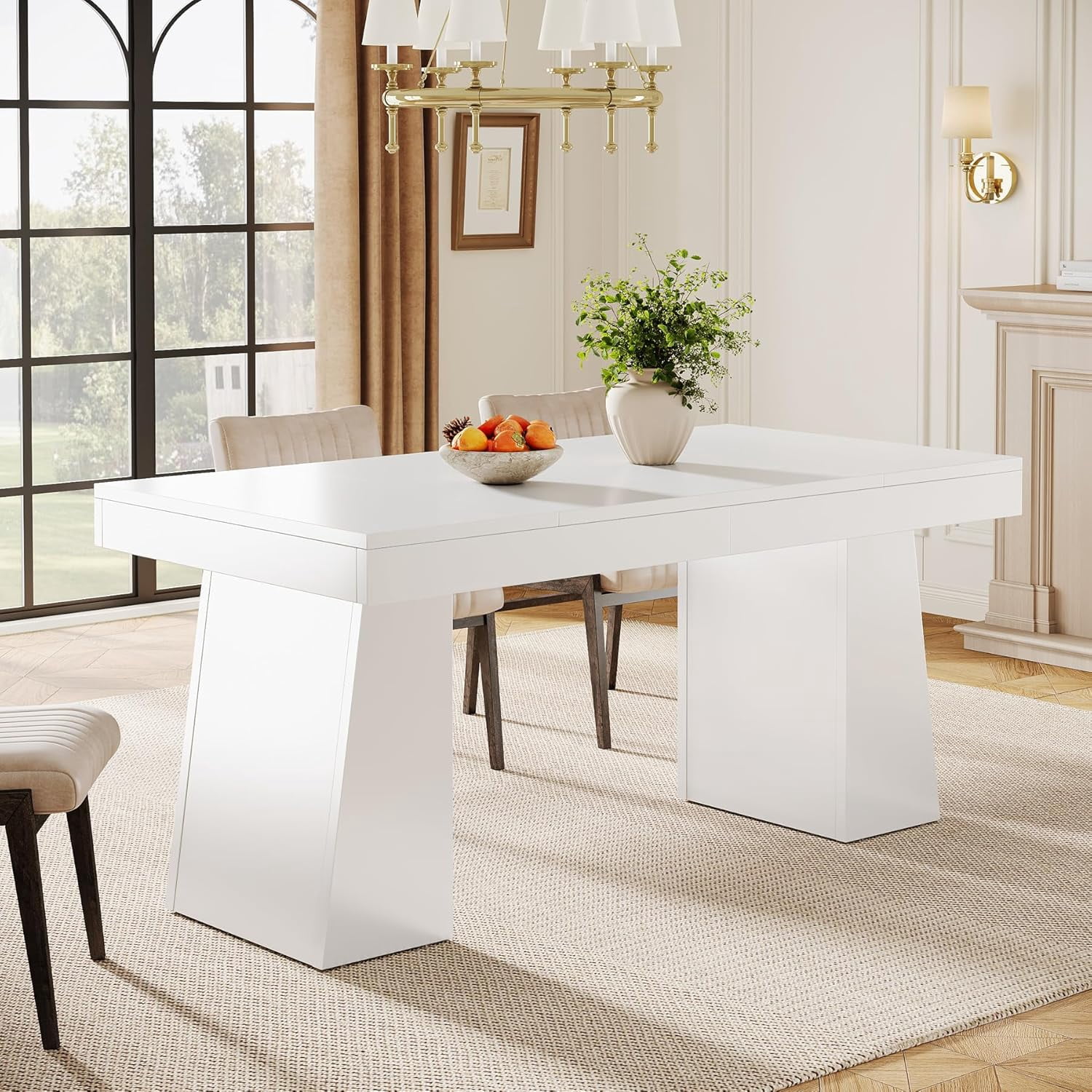 Tribesigns 55“ Dining Table for 4-6, Rectangular Wooden Dining Room Table, Kitchen Dinner Table, White