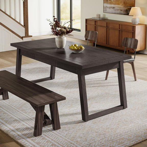 Tribesigns 55" Dining Table with Storage: Mid-Century Modern Kitchen Table for 4-6, Solid Wood Legs, Dark Brown