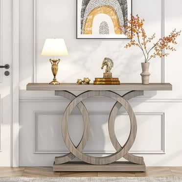 Tribesigns 55" Farmhouse Console Table, Wooden Entryway Table with Unique Base, Grey