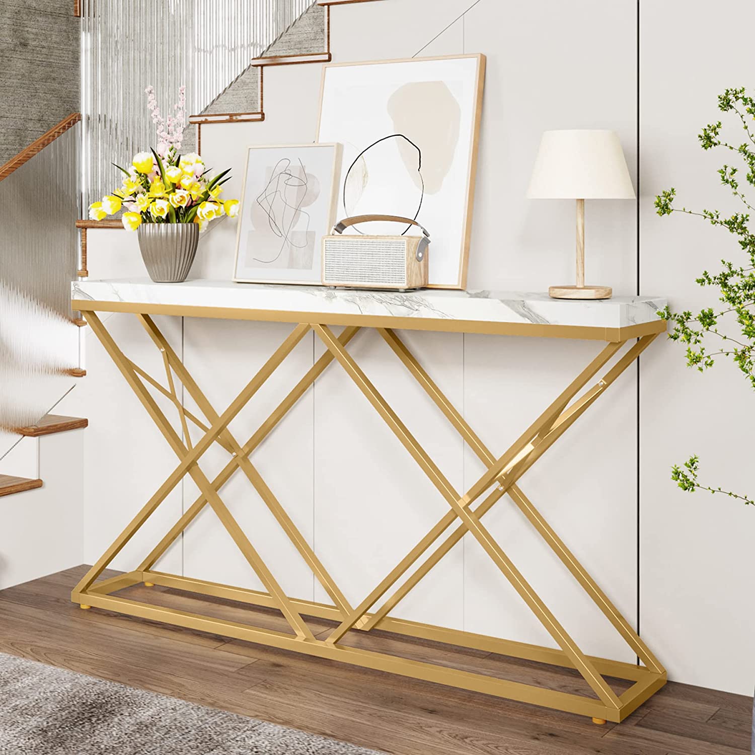 Tribesigns 55" Gold Console Table for Living Room, Modern Entryway