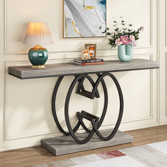 Tribesigns 55 Inch Console Table for Hallway, Faux Marble Gold Entryway Table with Geometric Metal Base, Modern Narrow Sofa Accent Table for Entrance, Living Room, Foyer