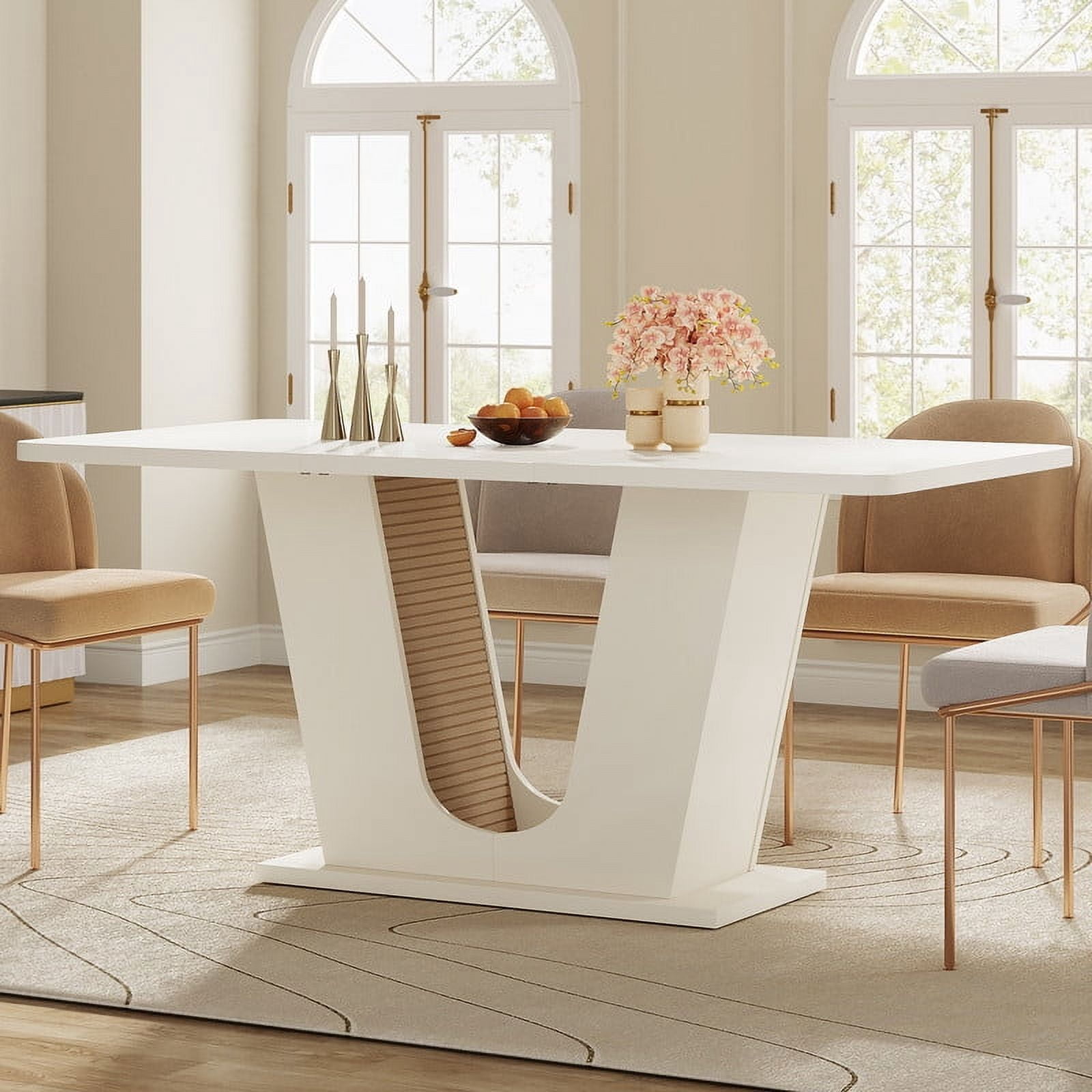 Tribesigns 55 Inch Dining Table for 4-6 People, Modern White Table with ...