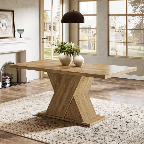 Tribesigns 55-Inch Farmhouse Dining Table, Rectangle Kitchen Table for 4-6 People, Rustic Wood Design for Dining Room, Kitchen, Living Room, Light Brown