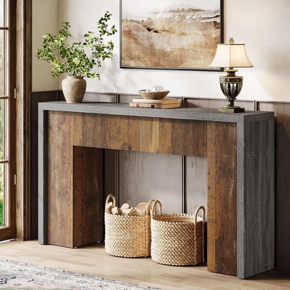 Tribesigns 55-Inch Farmhouse Entryway Console Table, Dual-Tone Wooden Sofa Table for Hallway, Entrance, Living Room