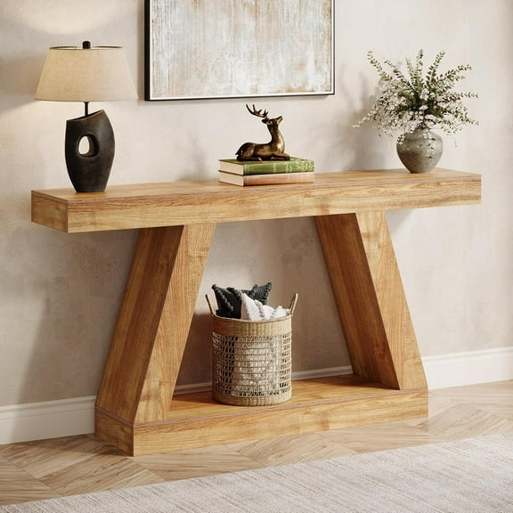 Tribesigns 55" Farmhouse Sofa Table, 2-Tier Wood Hallway Console Table for Living Room, Natural