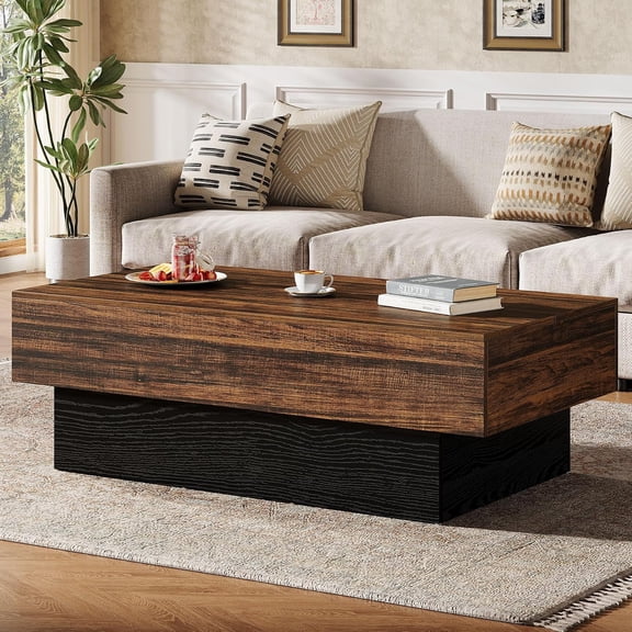 Tribesigns 55-Inch Farmhouse Wood Coffee Table, Vintage Rectangle Center Table for Living Room, Rustic Brown & Black