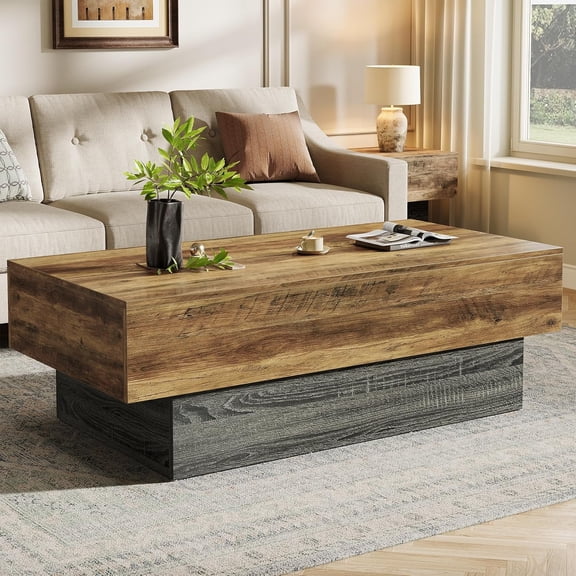 Tribesigns 55-Inch Farmhouse Wood Coffee Table, Vintage Rectangle Center Table for Living Room, Rustic Brown & Grey