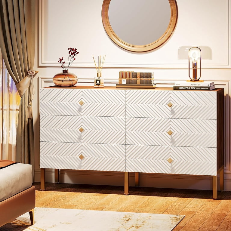 chinese dress ladies Lyni 55 Inch Tall Dresser Chest with 5 Drawers, Farmhouse White Acacia Wood  By Casagear Home - BM313178