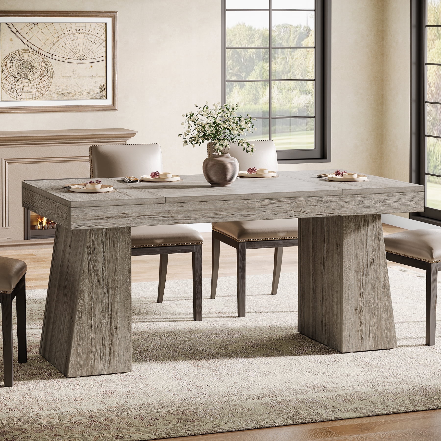 Finmind 55-Inch Rectangular Dining Table, Wood Dinner Table for 4-6 ...