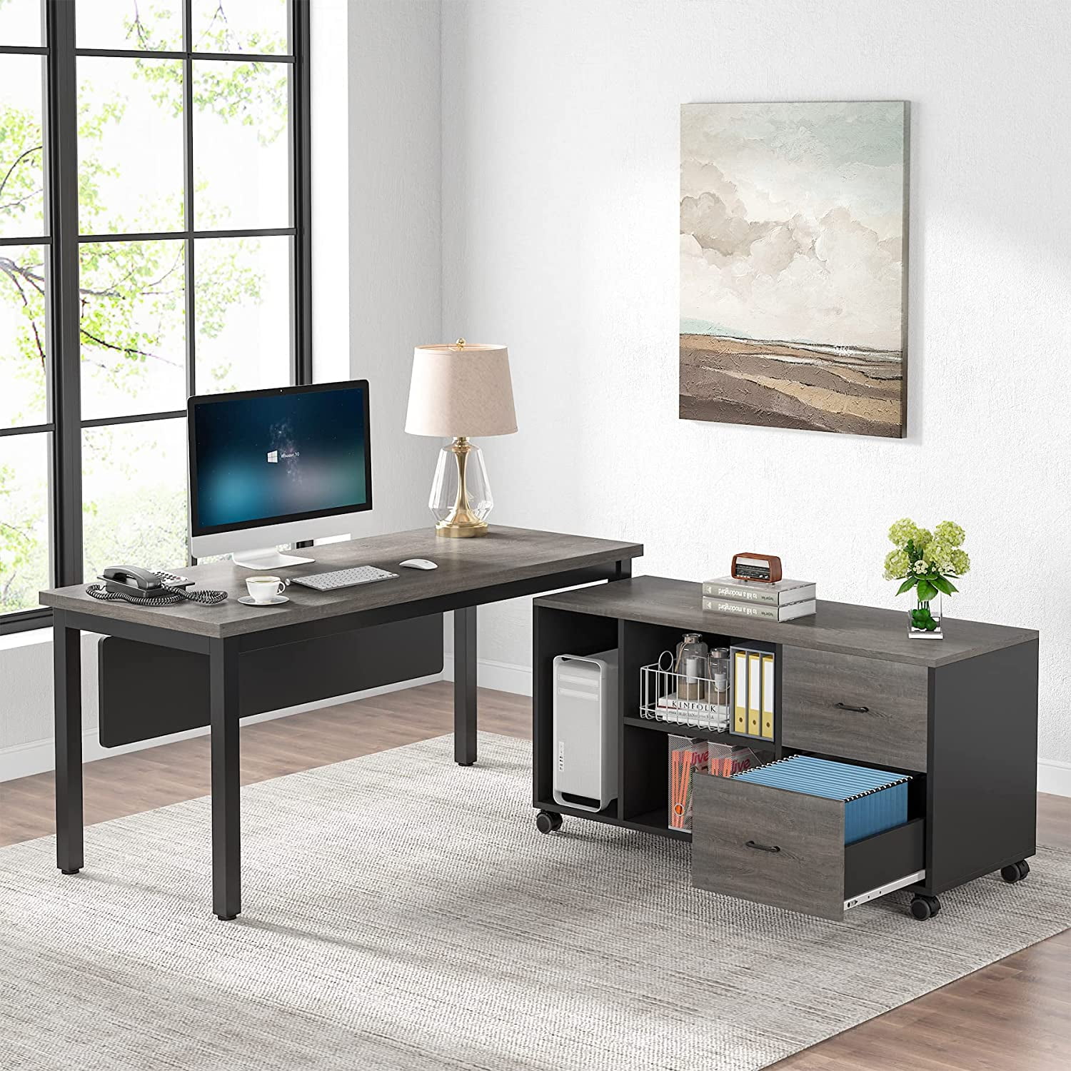 Tribesigns 55 Inches Executive Desk with File L Shaped