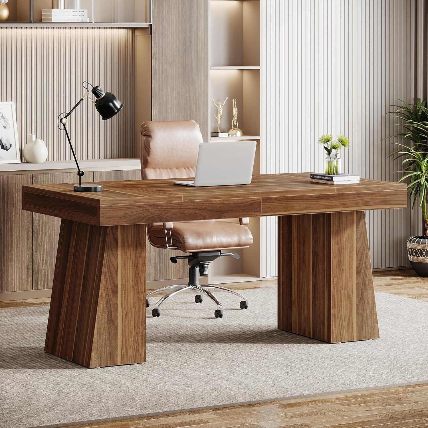 Tribesigns 55 Inches Executive Desk, Mid-Century Modern Home