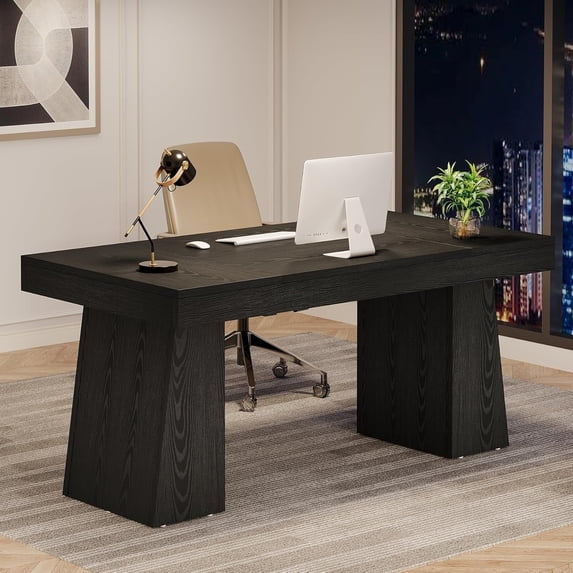 Tribesigns 55 Inches Executive Desk, Mid-Century Modern Home Office Desk with Double Trapezoid Base