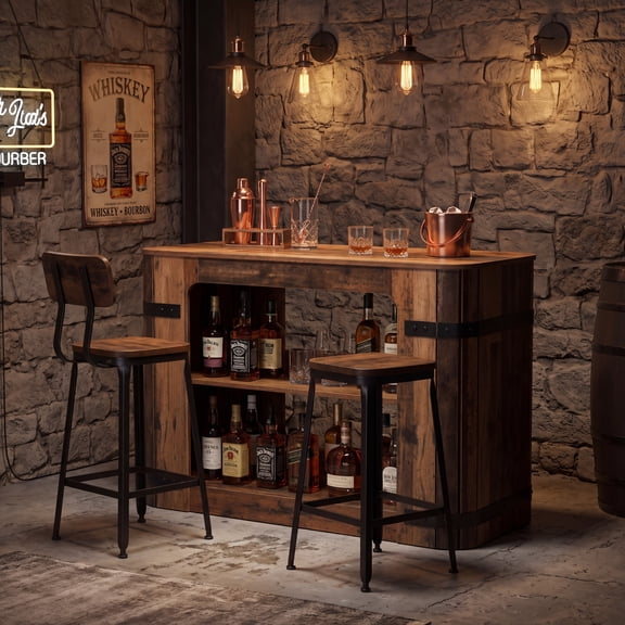 Tribesigns 55" Industrial Pub Table with Shelves & Metal Banding, Rustic Breakfast Bar for Kitchen