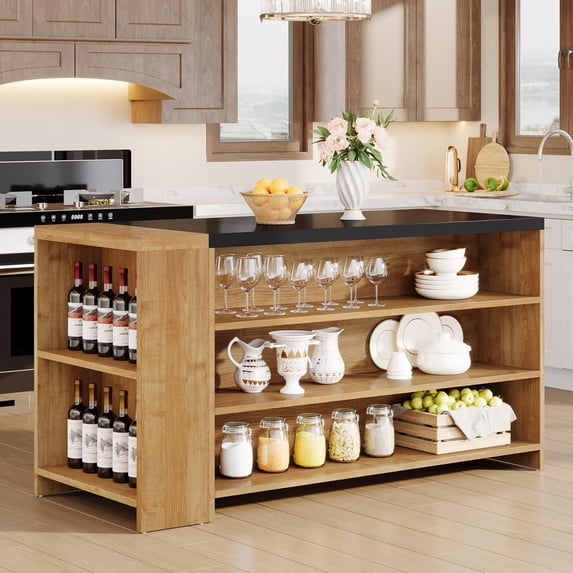 Tribesigns 55" Kitchen Island with Storage, Farmhouse 5-Tier Stationary Island Table with 5 Shelves