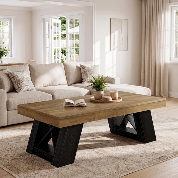 Tribesigns 55" Large Coffee Table for Living Room, Farmhouse Wood Coffee Table with X-Frame Legs, Sturdy Rectangular Center Table