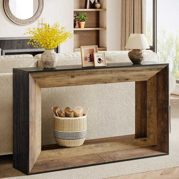 Tribesigns 55" Long Console Table, 2-Tier Farmhouse Wood Sofa Table for Hallway, Rustic Brown