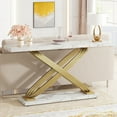thumbnail image 1 of Tribesigns 55" Long Sofa Table, Modern Marble Console Table Behind Sofa Couch, Narrow Rectangular Entryway Table for Living Room, Office, Coffee Bar, Front Hall, Hallway, Balcony, Gold & White, 1 of 7
