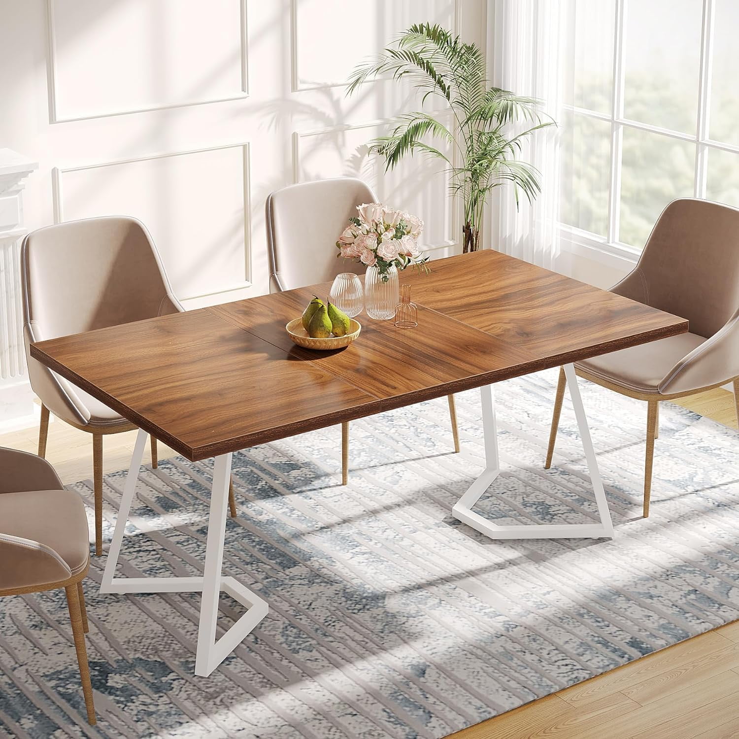 Tribesigns 55" Rectangular Dining Table, Modern Brown Wooden Kitchen ...