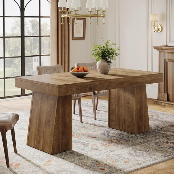 Tribesigns 55" Rectangular Dining Table for 4, Mid-Century Modern Wood Kitchen Table with Sturdy Legs for Dining Room, Home, Natural