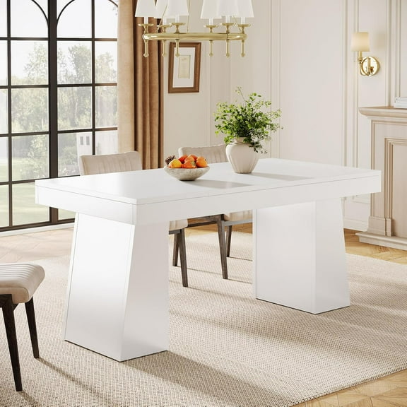 Tribesigns 55" Rectangular Dining Table for 4, Mid-Century Modern Wood Kitchen Table with Sturdy Legs for Dining Room, Home, White