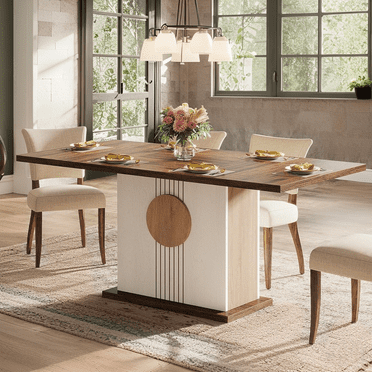 Tribesigns 55" Rectangular Dining Table for 4 to 6 People, Wood Farmhouse Dinner Table for Kitchen, Dining Room, Oak Brown & White