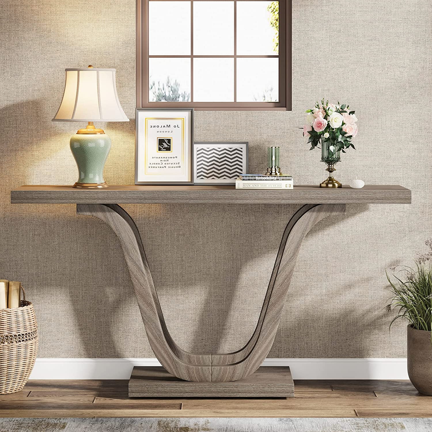 Tribesigns 55 inch Farmhouse Console Table Wood Rustic Sofa Table Entryway Table for Entryway Hallway Living Room Grey