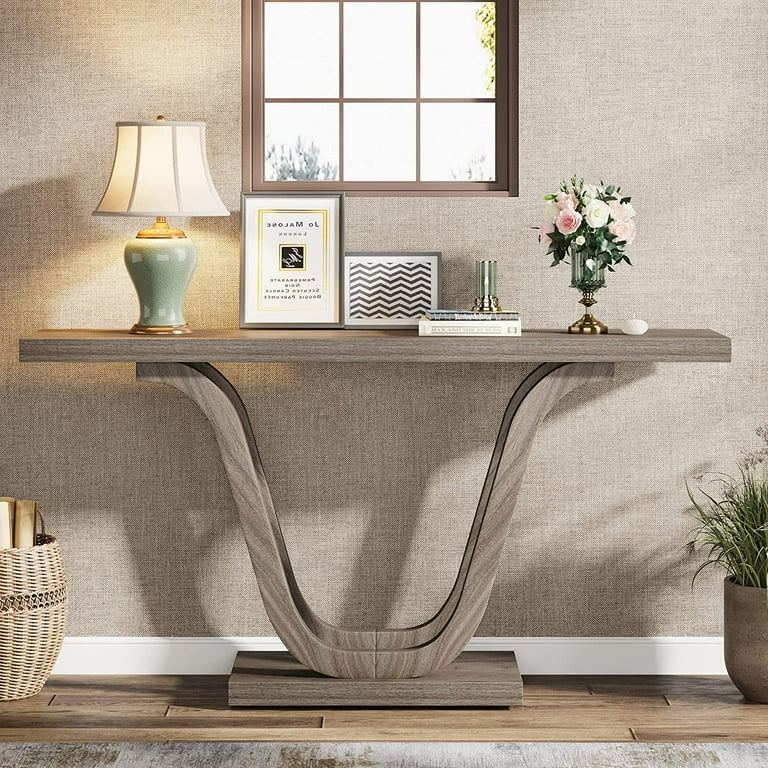 Tribesigns 55 inch Farmhouse Console Table Wood Rustic Sofa Table Entryway Table for Entryway Hallway Living Room Grey