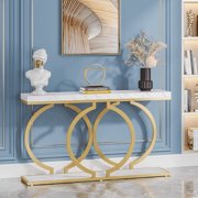 Tribesigns 55 inch Gold Console Table, Faux Marble Entryway Sofa Table for Living Room, Hallway, White