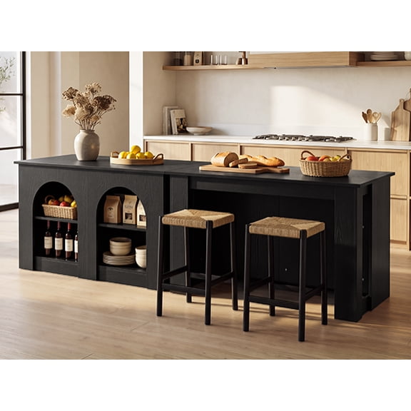 Tribesigns 55-inch Kitchen Island with 3-Tier Storage, Modern Stationary Island Table Counter Height Bar Table, Black