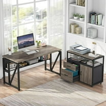Tribesigns 55-inch L Shaped Desk with Rolling File Cabinet, Desk with Shelf (Gray and Black)