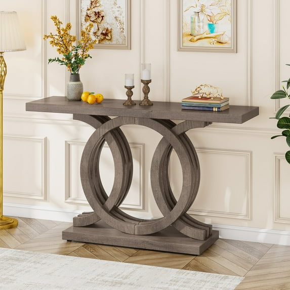 Tribesigns 55 inches Console Table, Farmhouse Entryway Table Hallway Table with Geometric Base, Brown